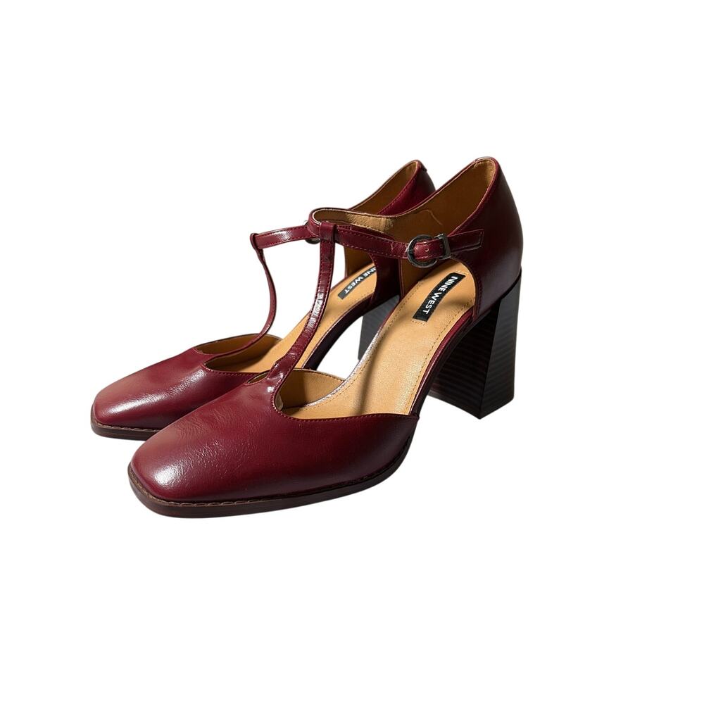 NEW Nine West Janky Block Heel Square Toe Dress Pumps Burgundy Red Size 9 No Box - Picture 3 of 5
